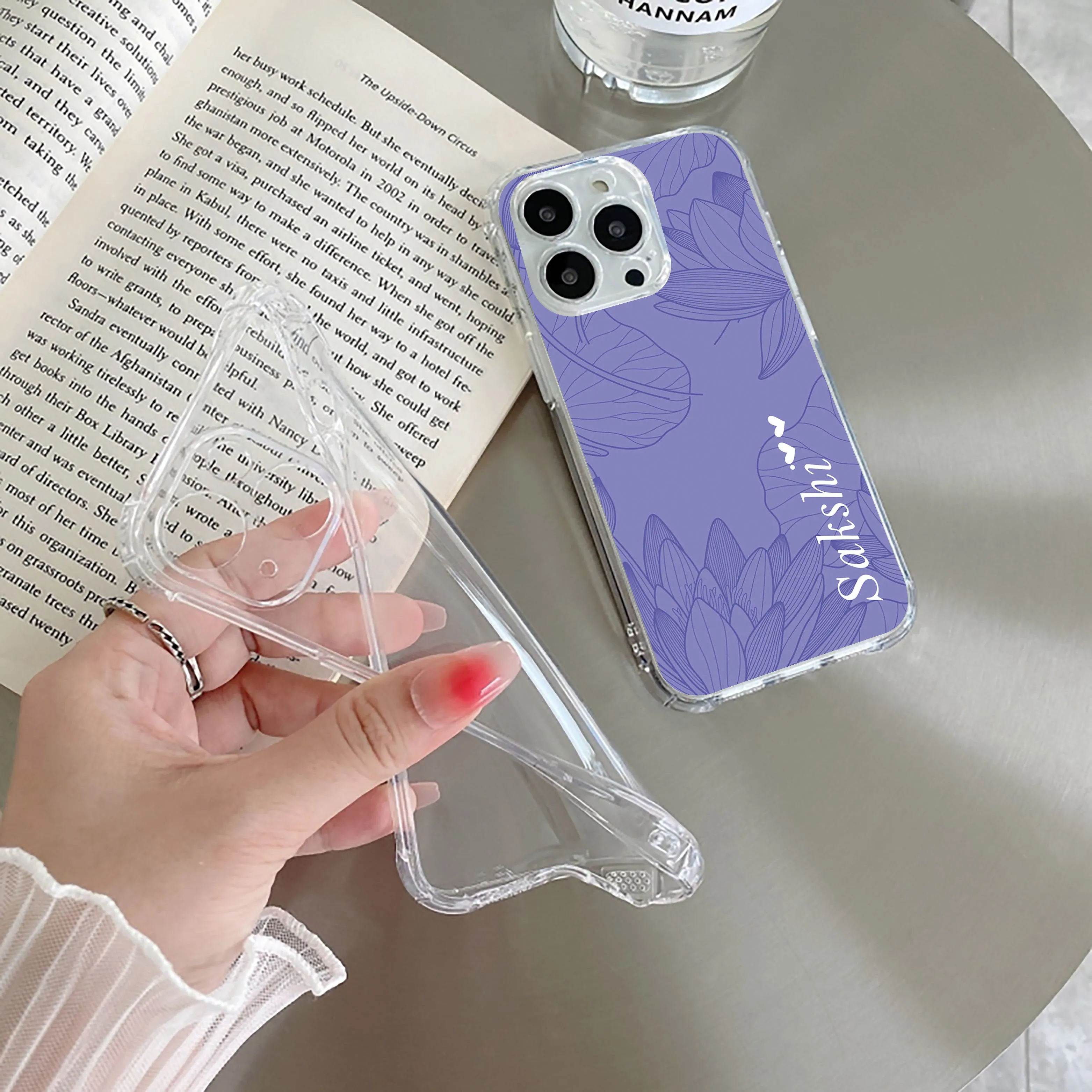 Customized luxury Purple leaves Transparent Silicon Case For iPhone