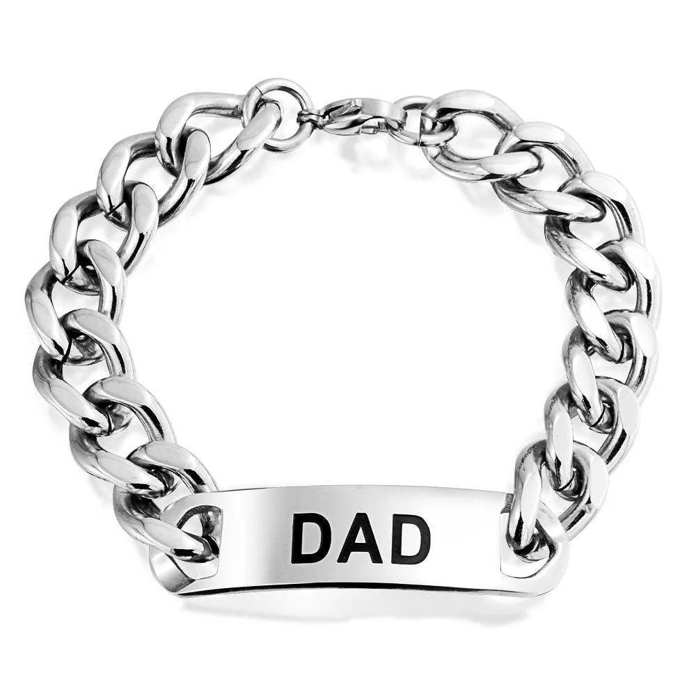 Dad Daddy Name Plated Bicycle Chain Bike ID Bracelet Stainless Steel