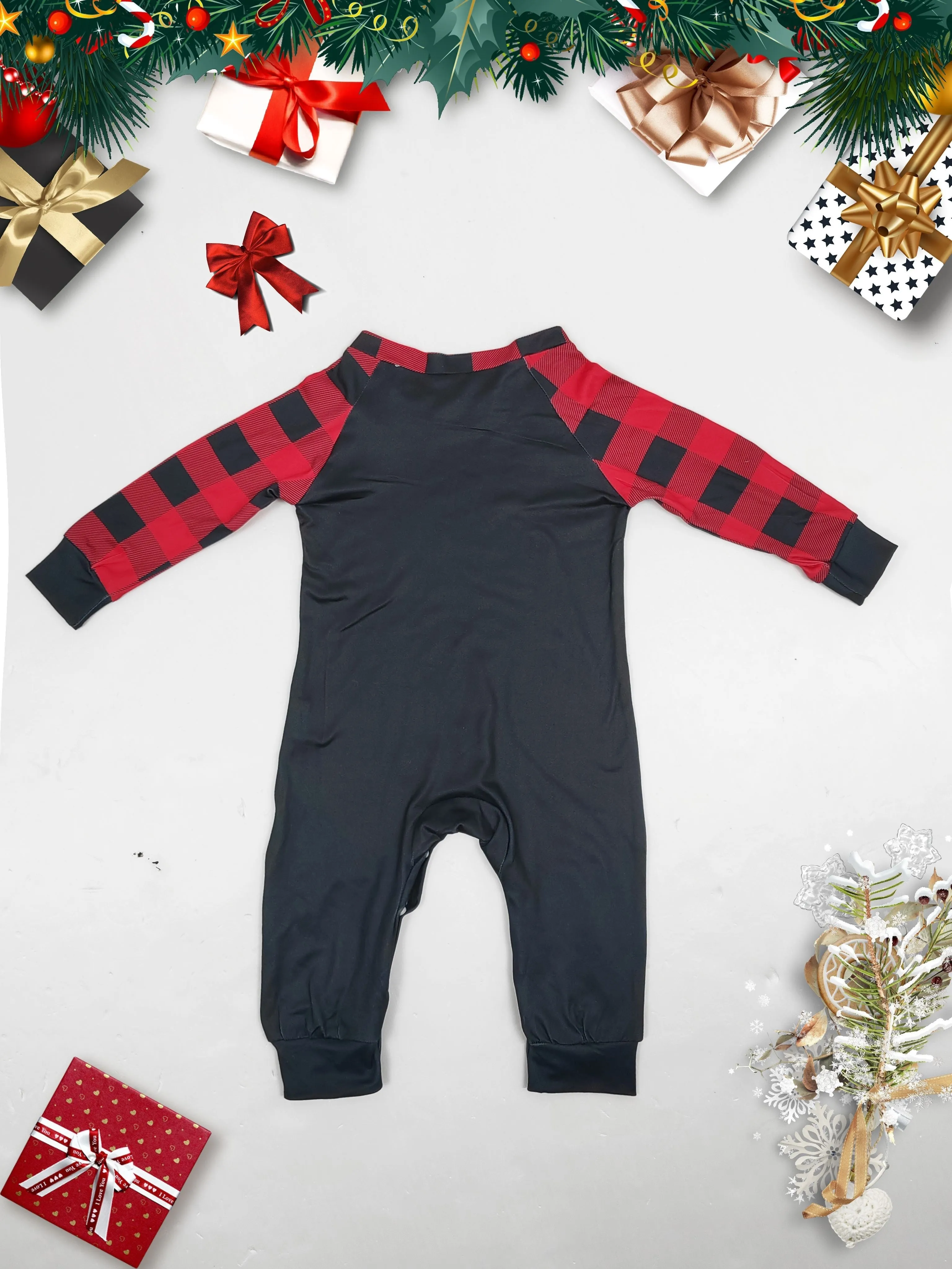 Deer Cartoon Printed Festival New Checkered Christmas Day Set, Dad, Children And Parent Child Set