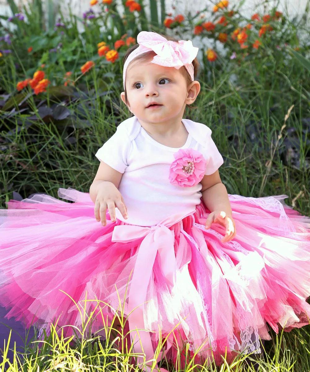 First Birthday Outfit Girl - Pink and White - Lace Tutu - Rhinestone - Fancy - Birthday Tutu Set - Cute Birthday Outfits - Princess