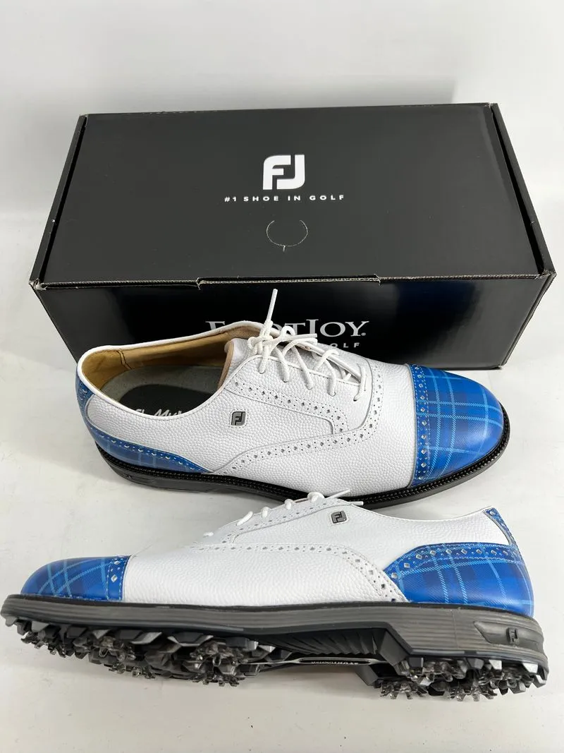 Footjoy Myjoys Premiere Series Packard Golf Shoes White Blue Plaid 11 M