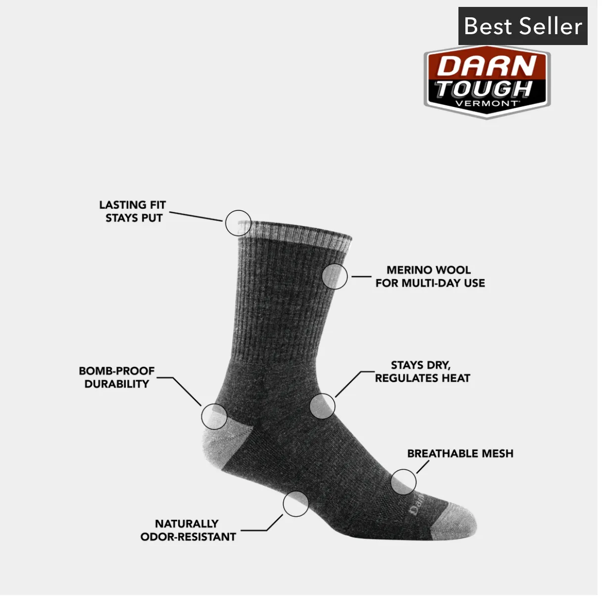 Fred Tuttle Micro Crew Cushioned Midweight Work Sock