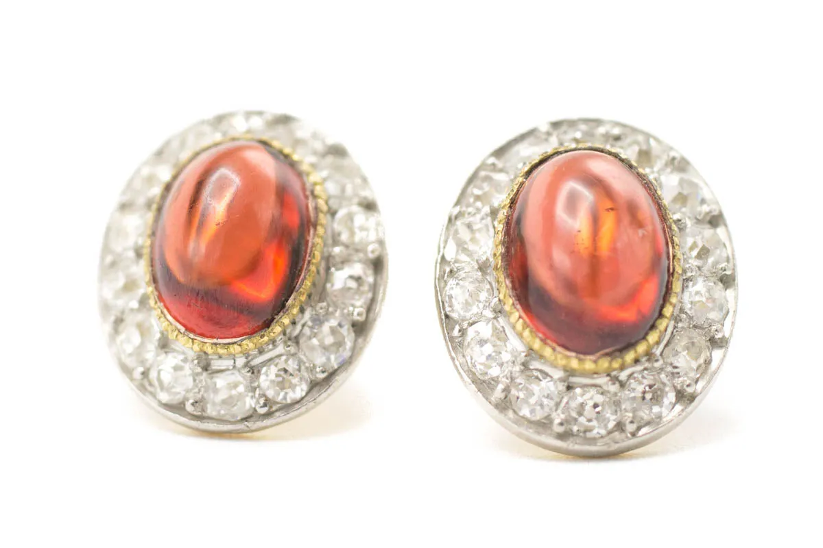 Garnet & Diamond Gold Studs