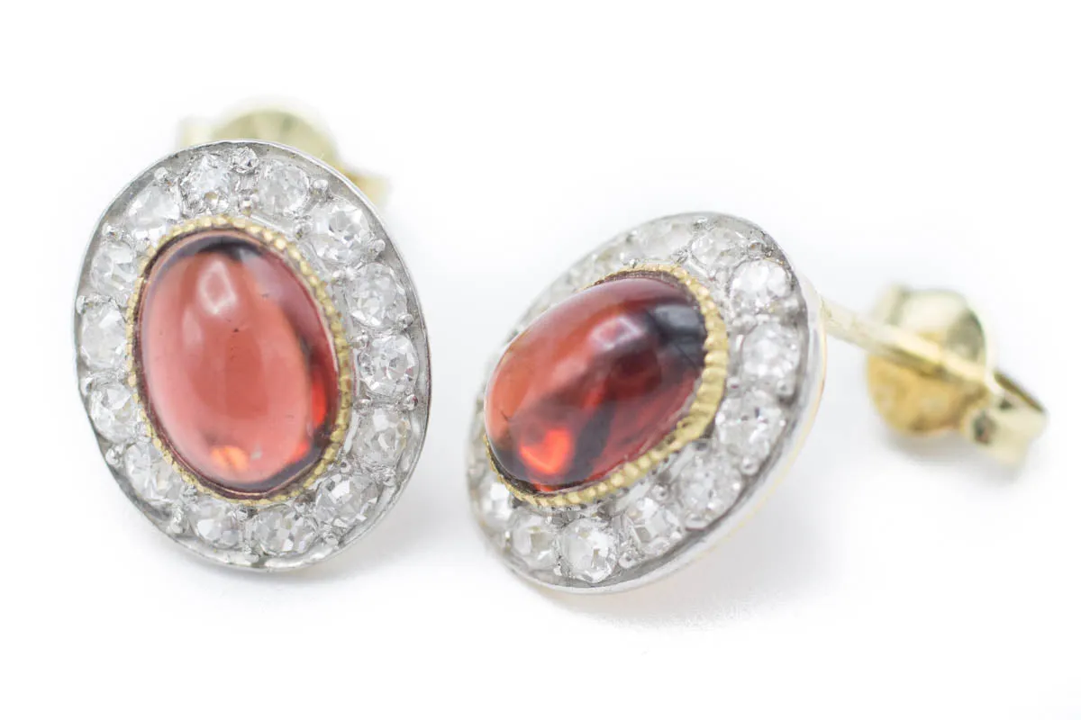 Garnet & Diamond Gold Studs