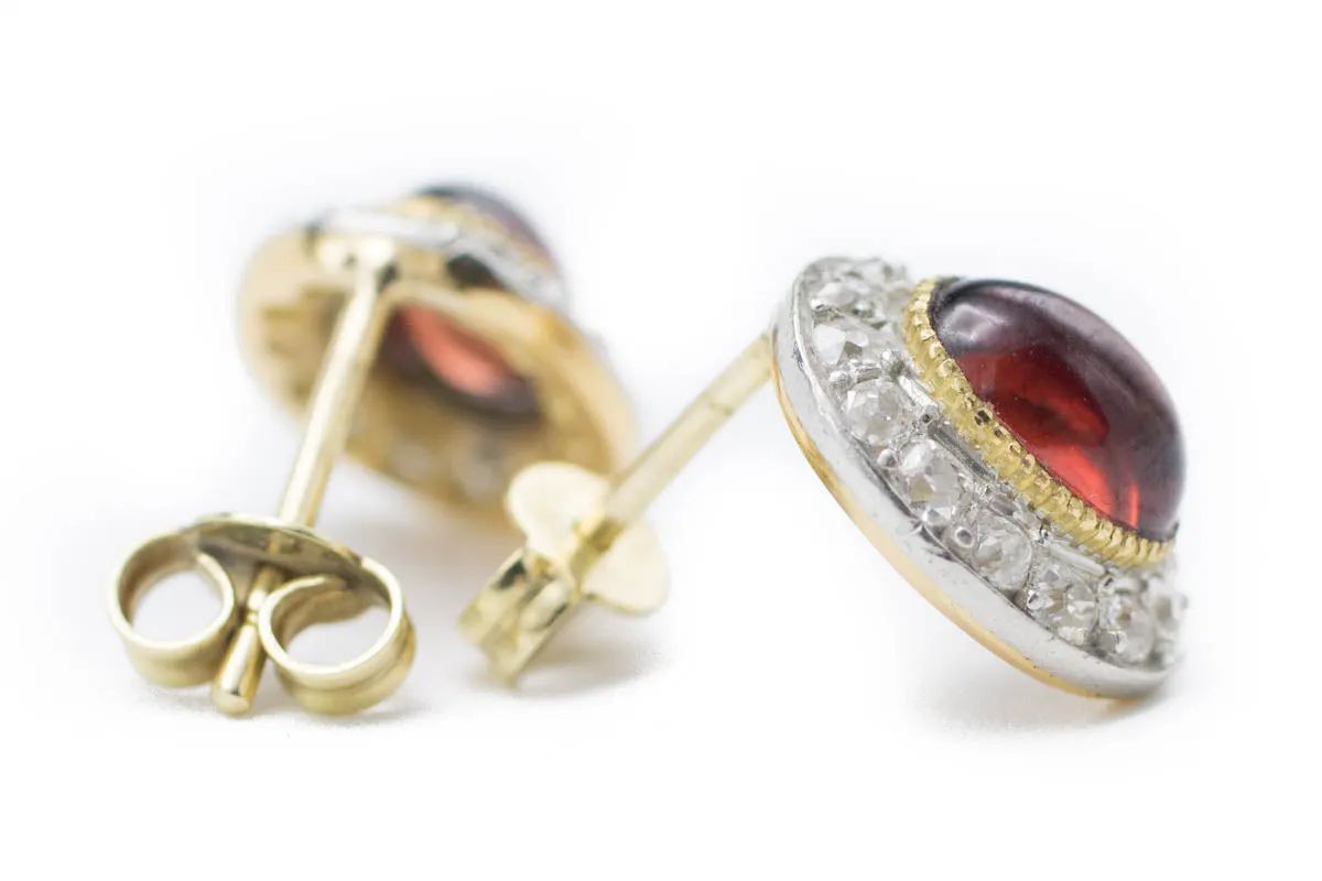 Garnet & Diamond Gold Studs