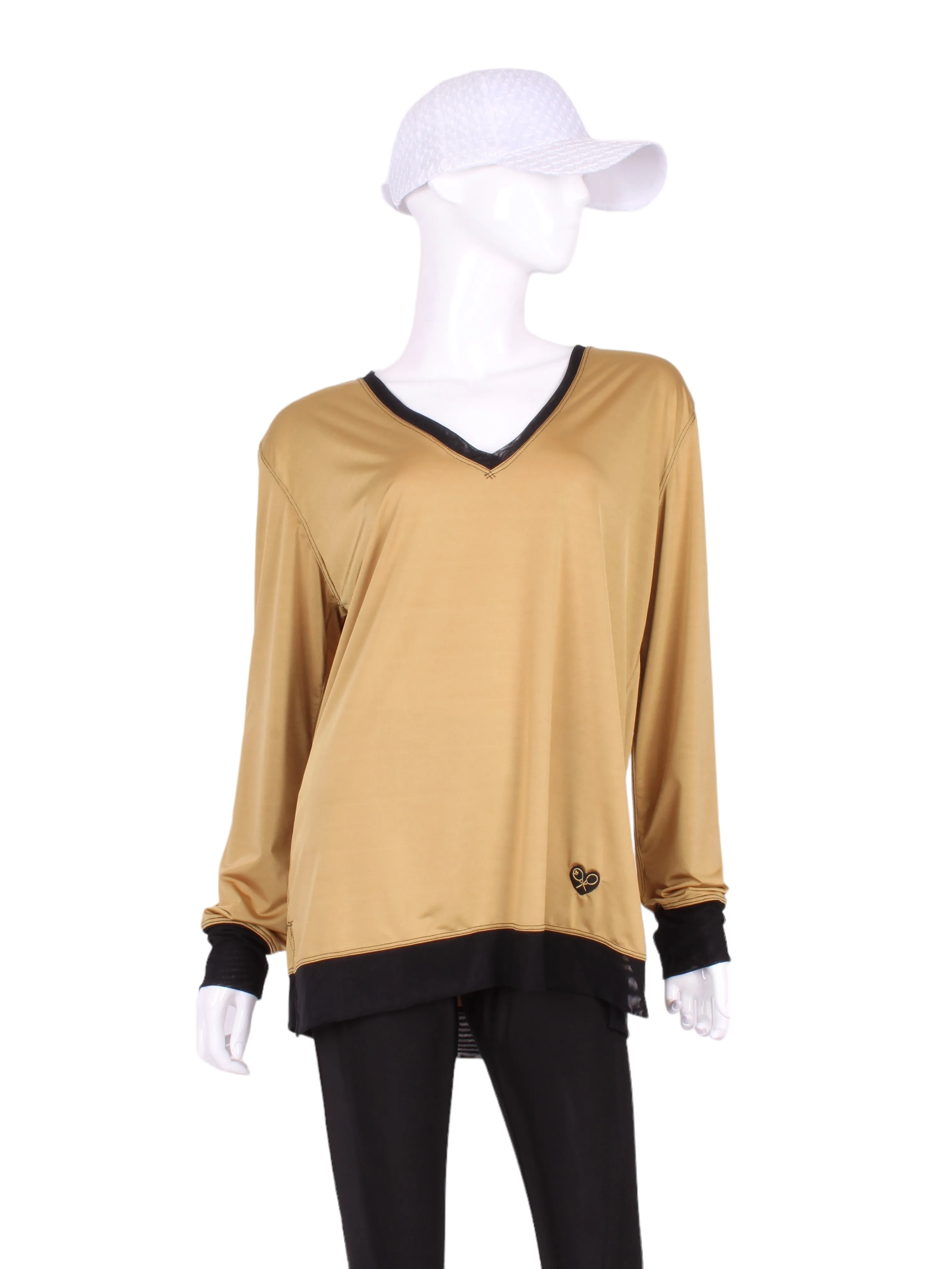 Gold Long Sleeve Very Vee Tee w/ Black Mesh