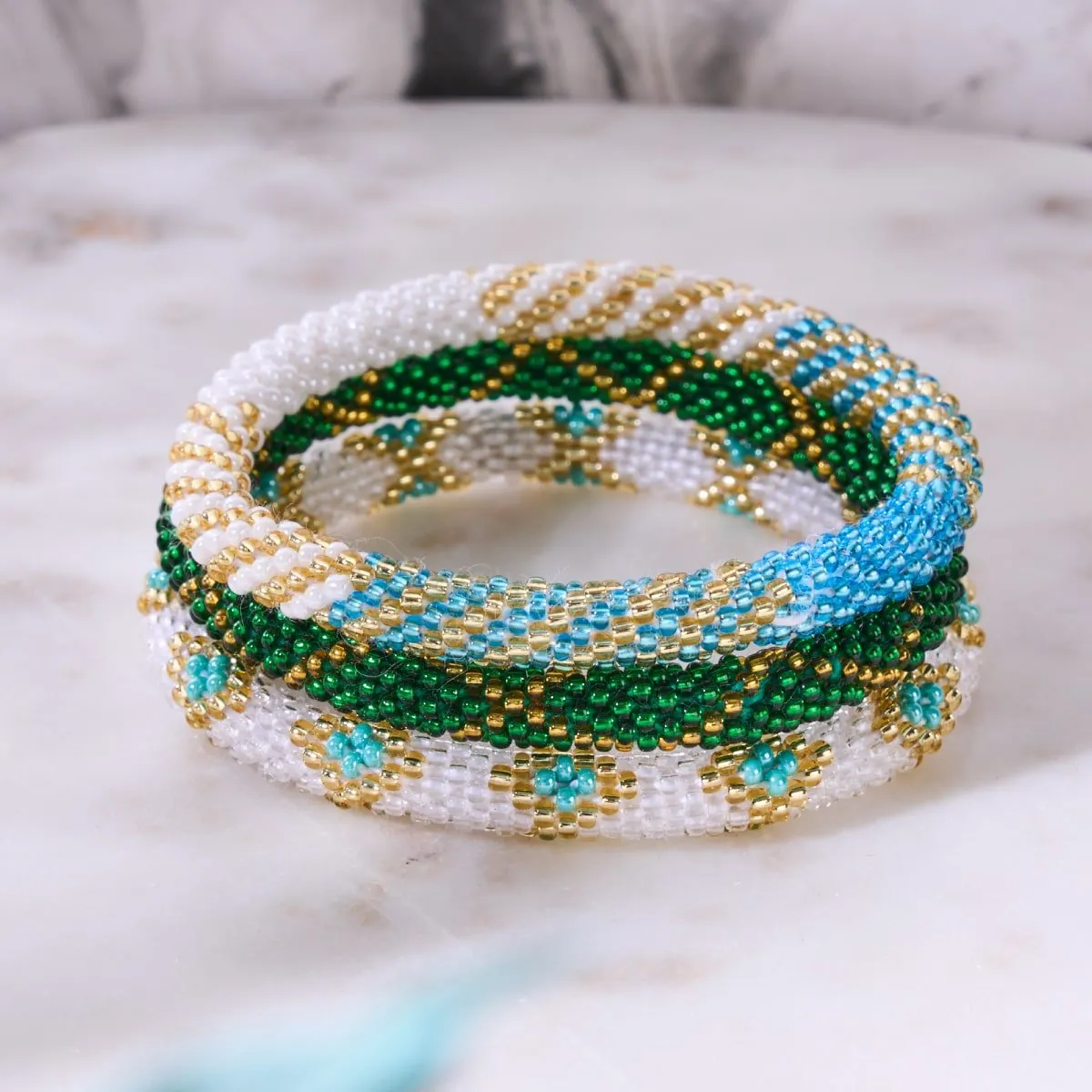 Golden Pines | Himalayan Glass Bead Bracelet