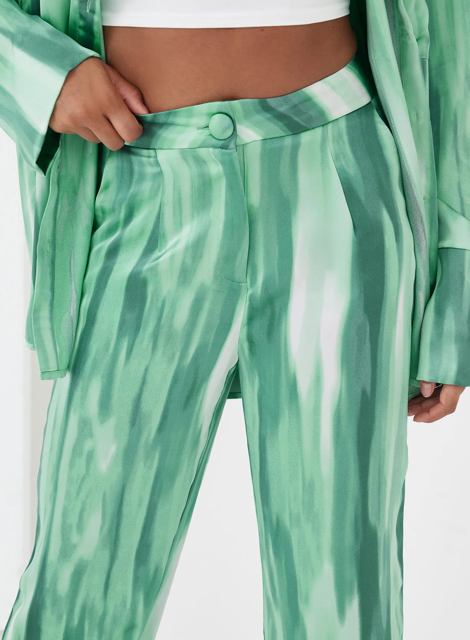 Green Dye Print Satin Trousers - Norma