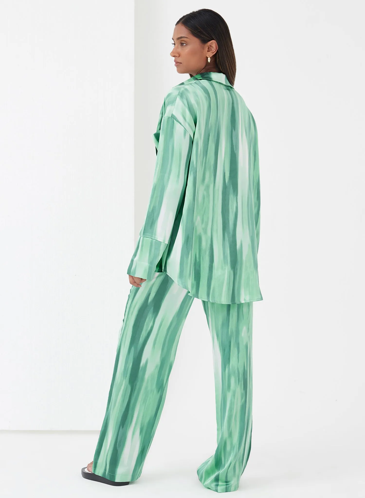 Green Dye Print Satin Trousers - Norma