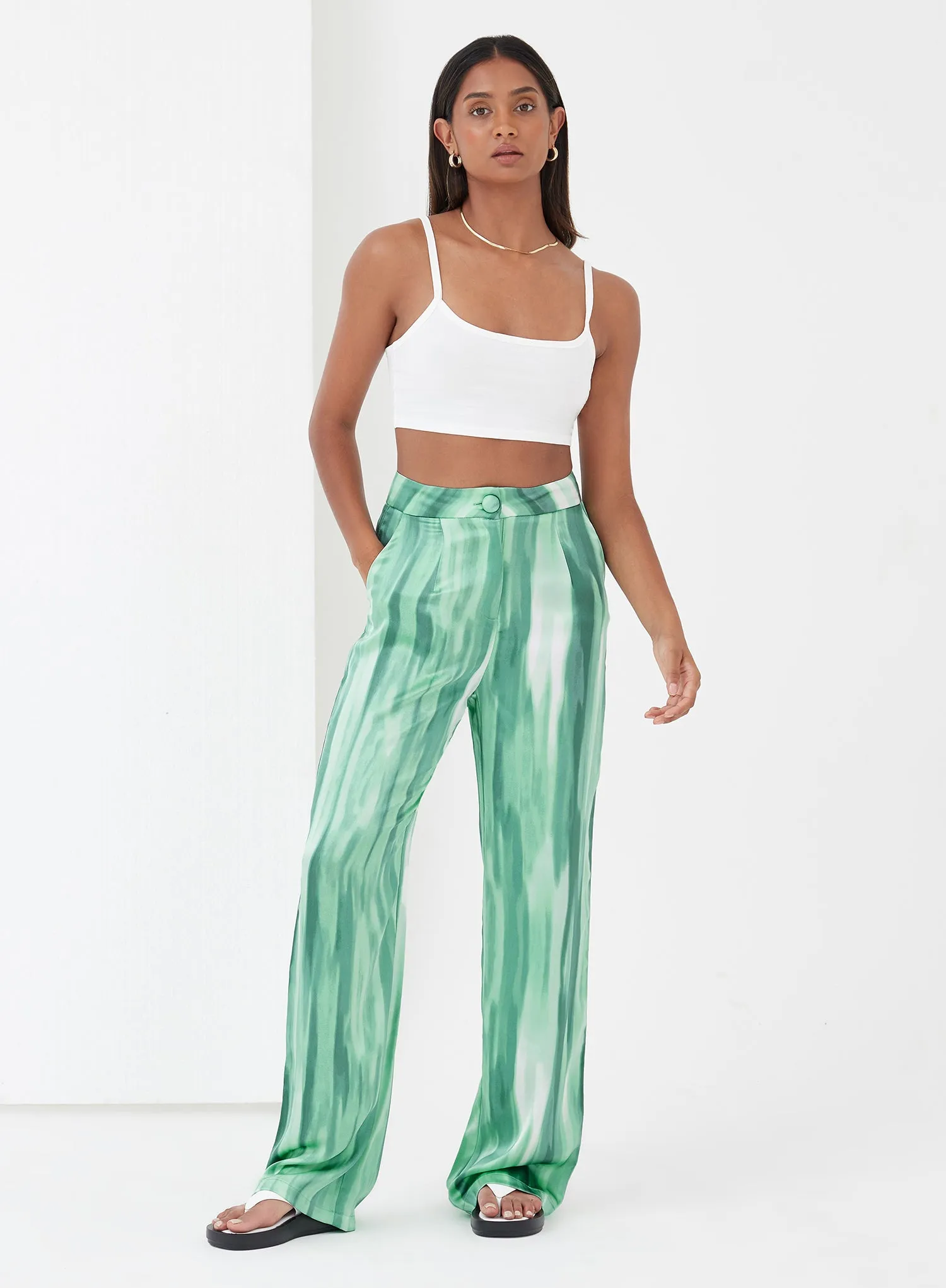 Green Dye Print Satin Trousers - Norma