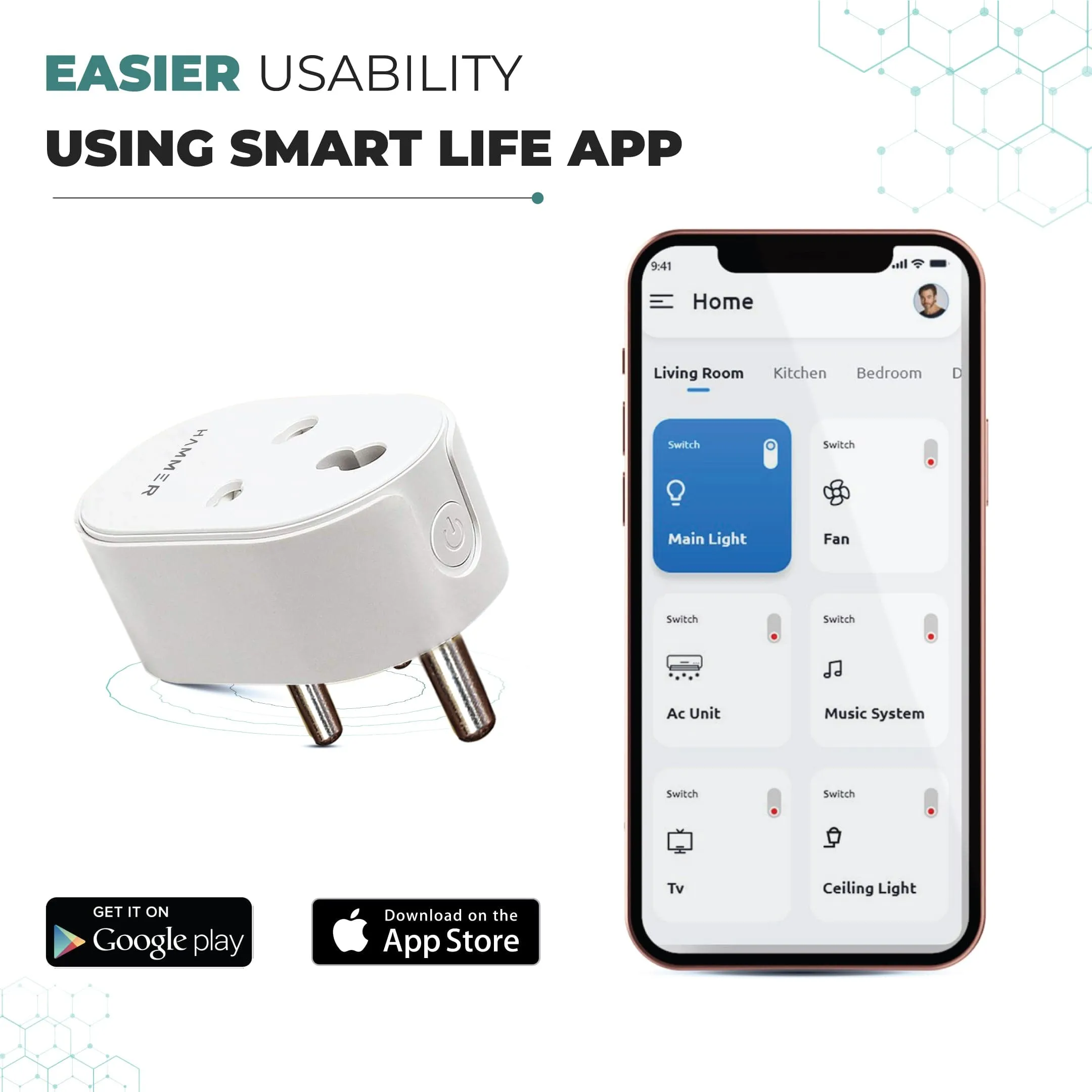 Hammer Smart Plug with Wifi and Voice Control System