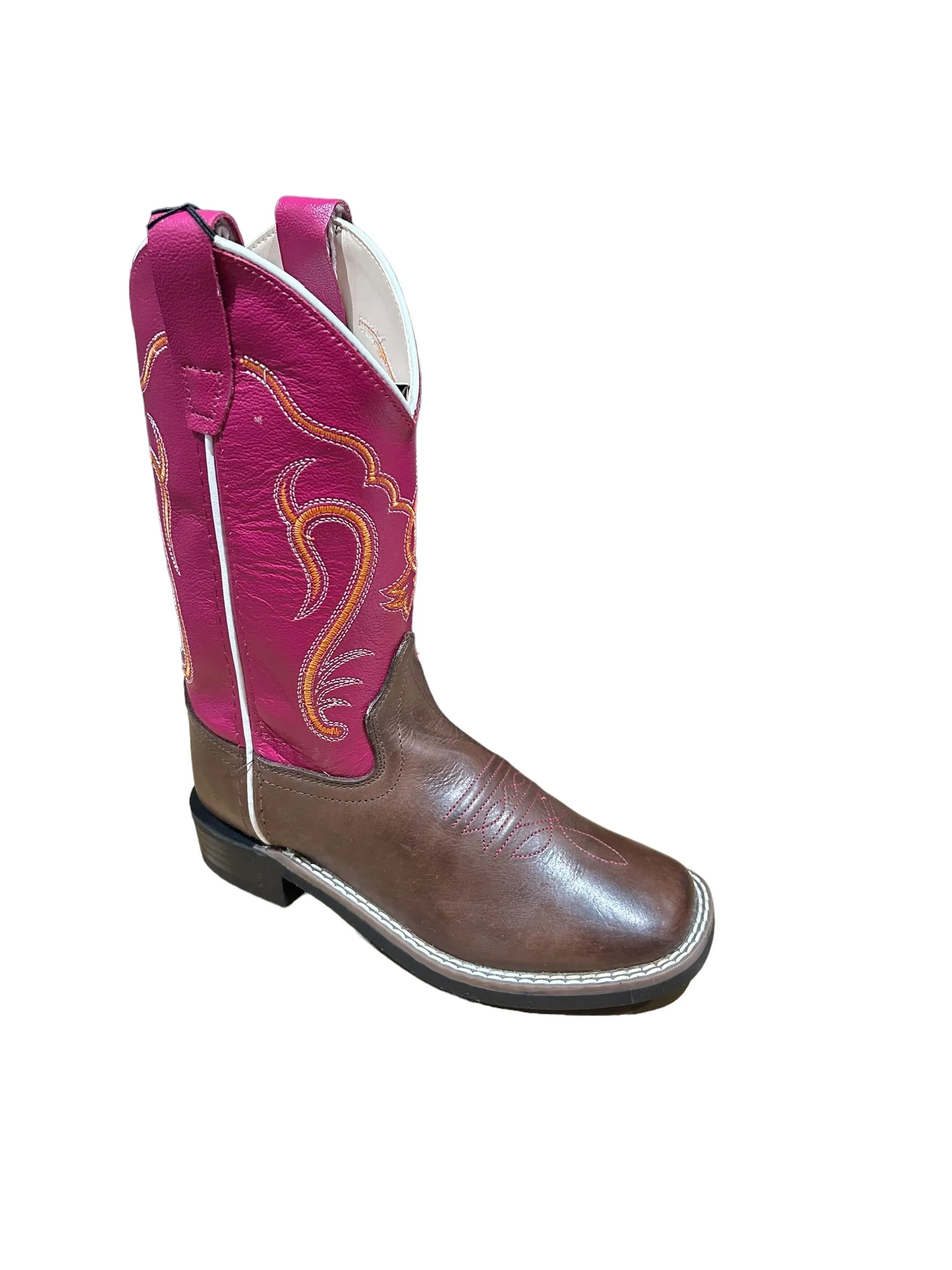 Jama Old West Children's & Youth Roper Boots Brown & Pink BSC1851