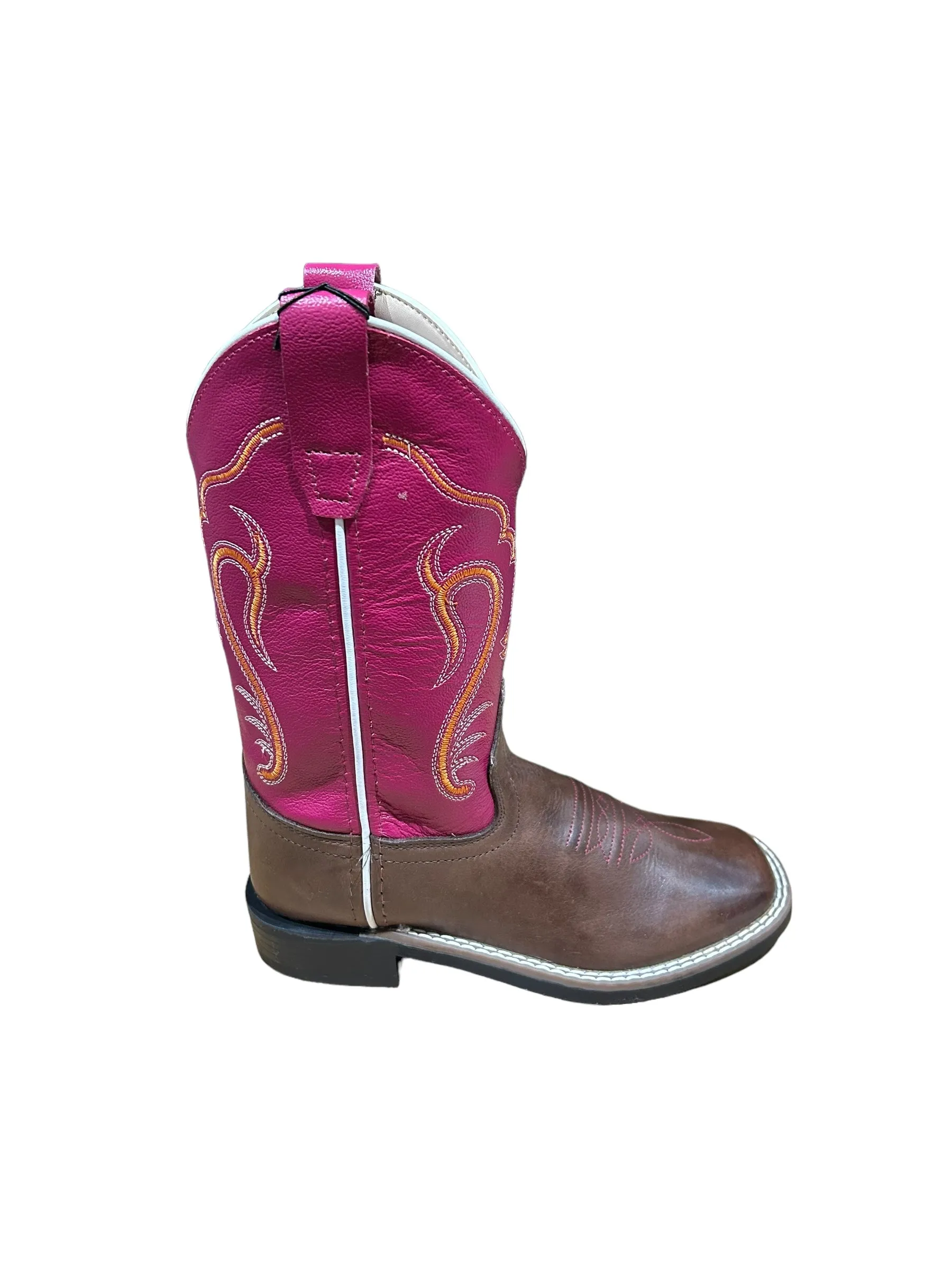 Jama Old West Children's & Youth Roper Boots Brown & Pink BSC1851