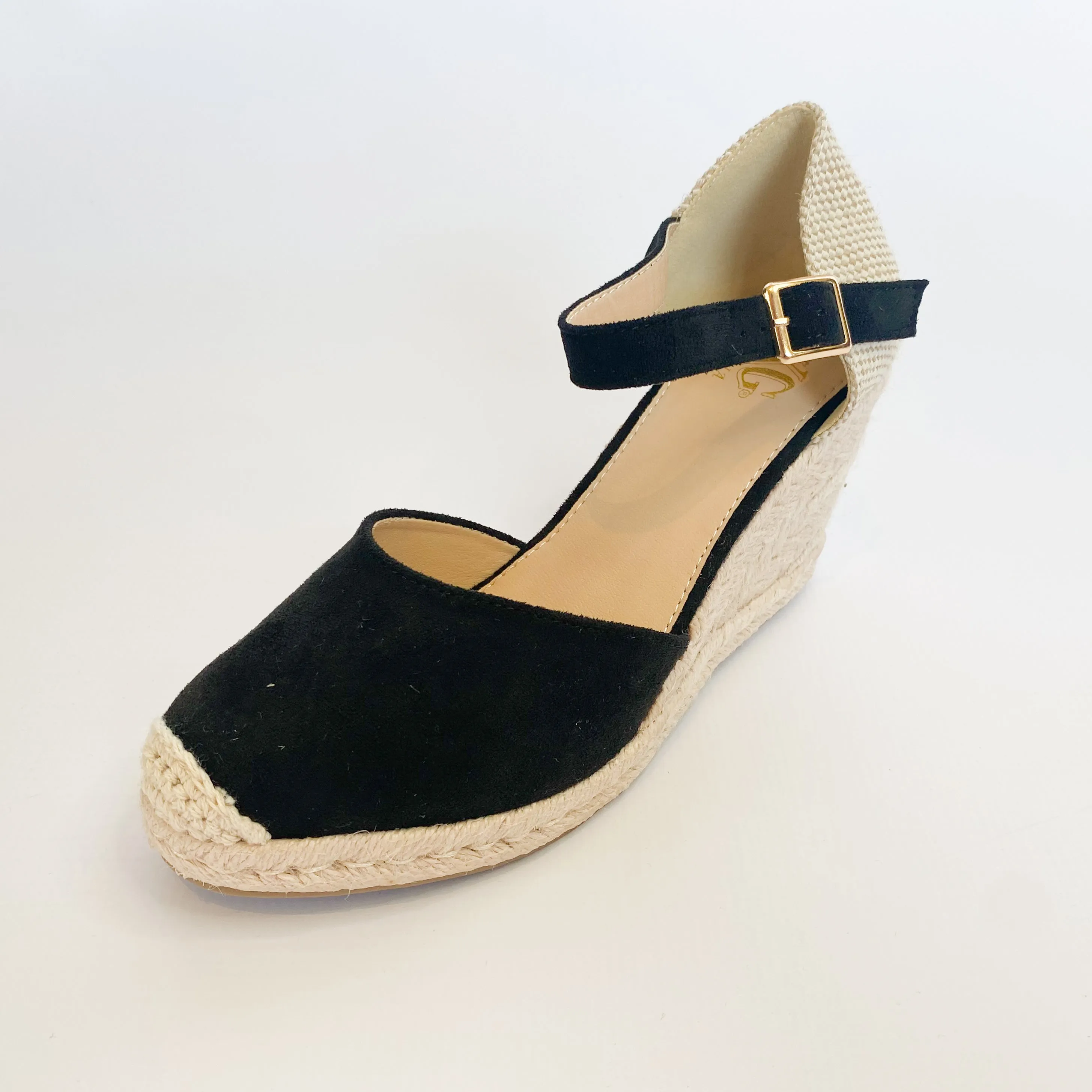 KG black suede closed toe wedge