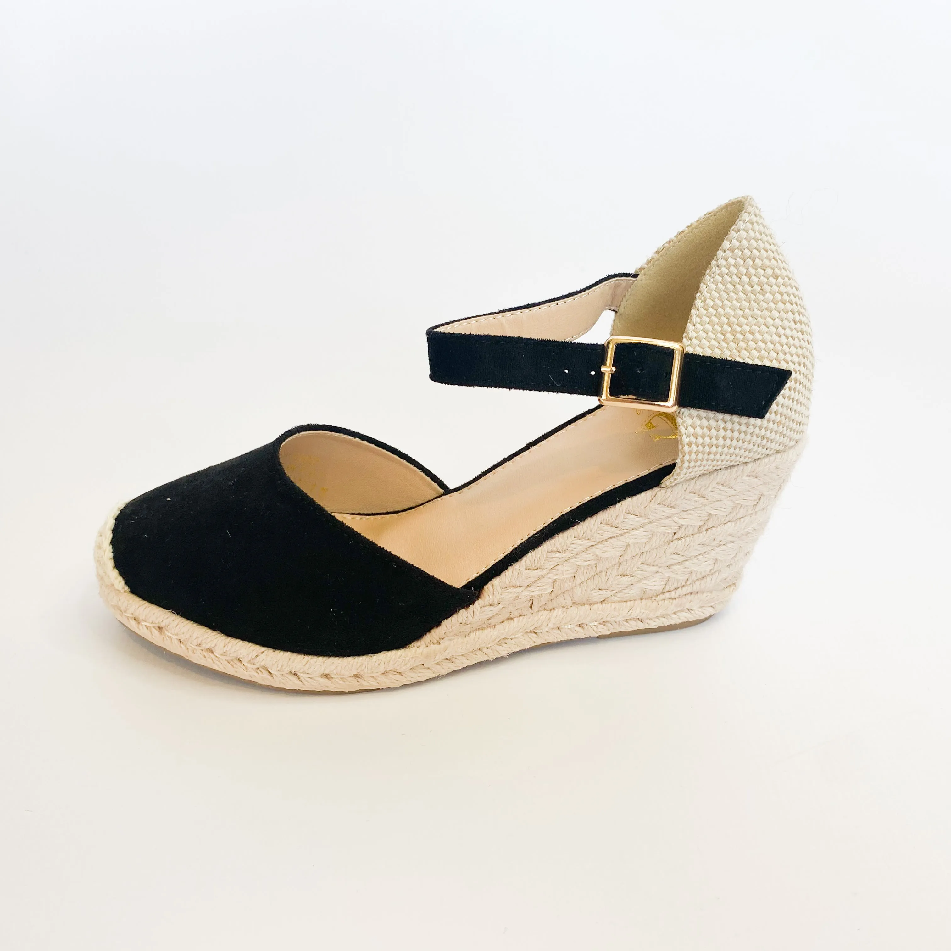 KG black suede closed toe wedge