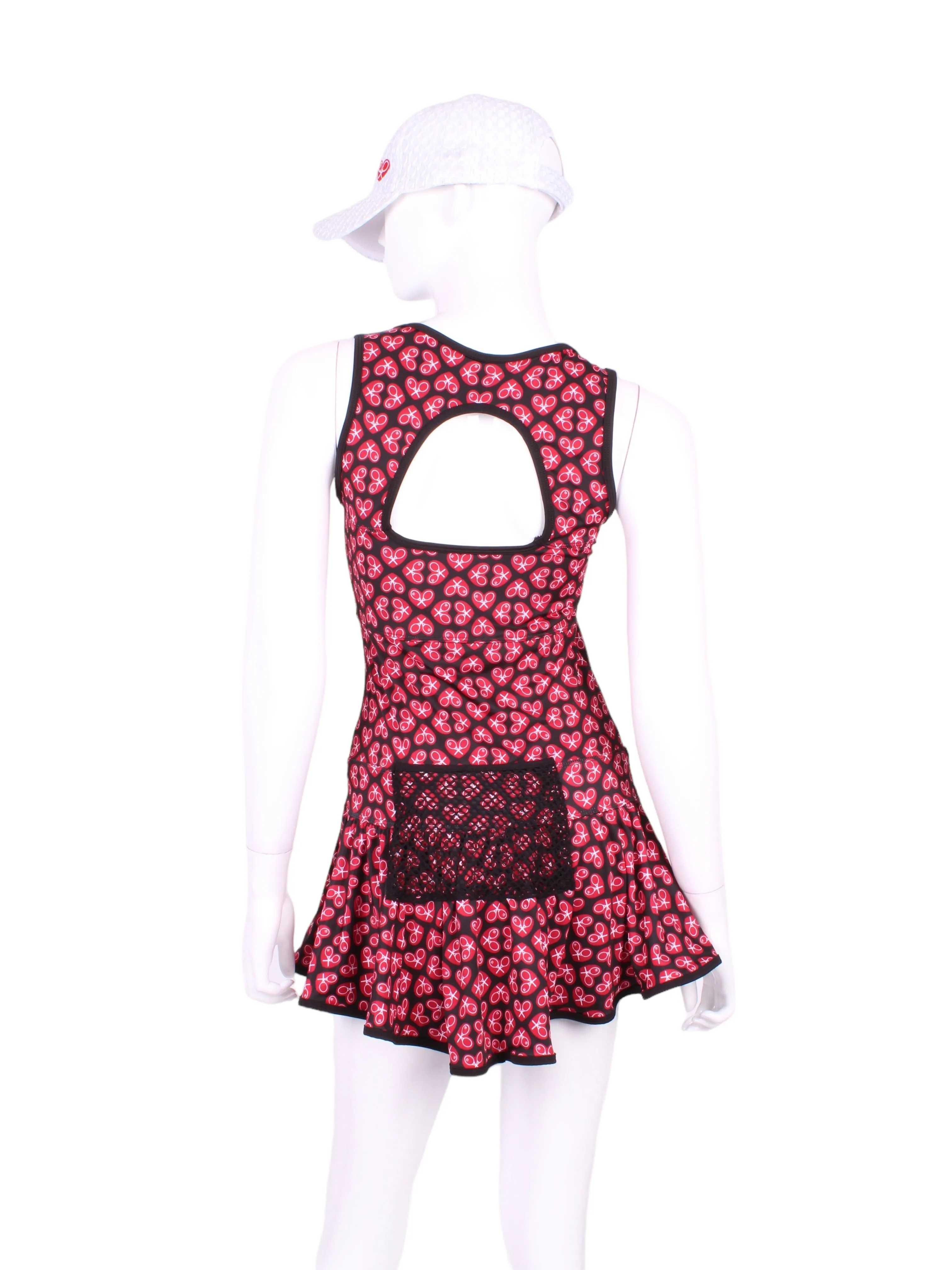 Limited Sandra Mee Court To Cocktails Tennis Dress NSEW Mini Hearts On Black