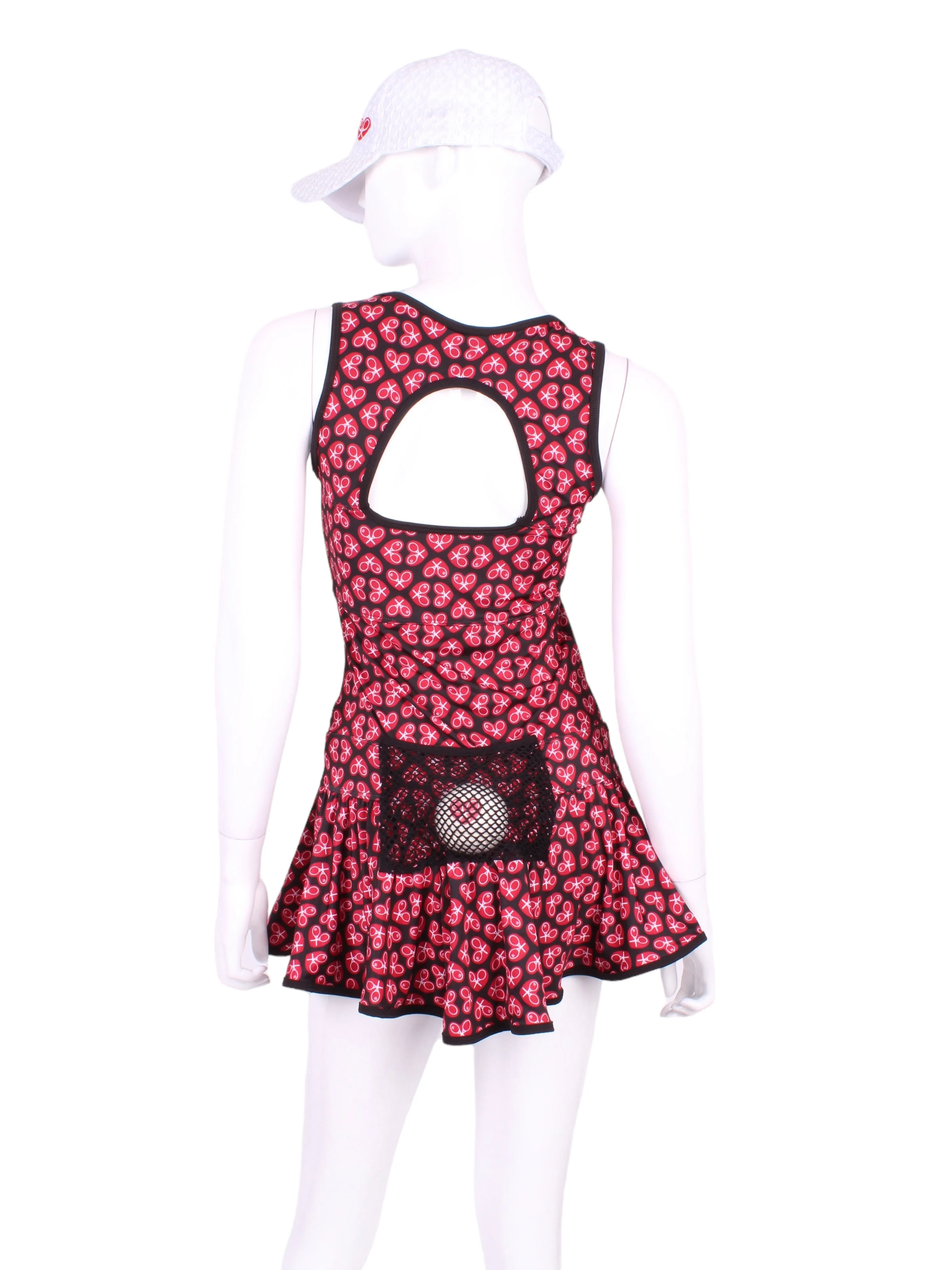 Limited Sandra Mee Court To Cocktails Tennis Dress NSEW Mini Hearts On Black