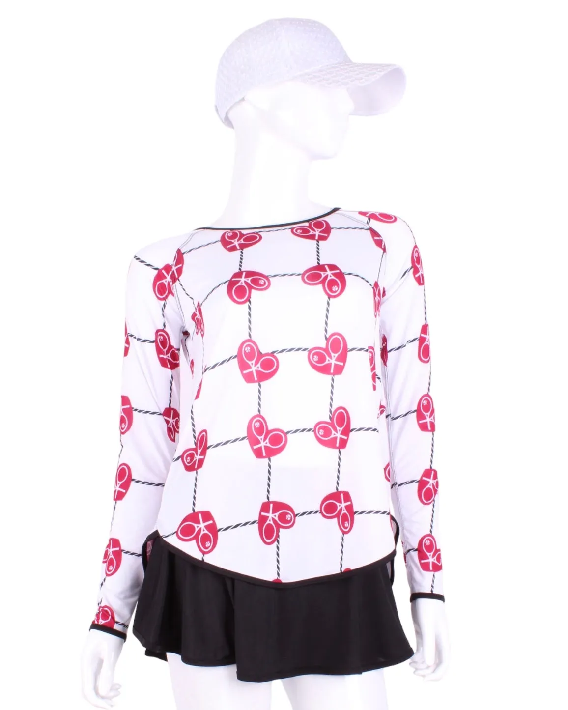 Limited Tie Back Tee Long Sleeve Raspberry Red Hearts & Net