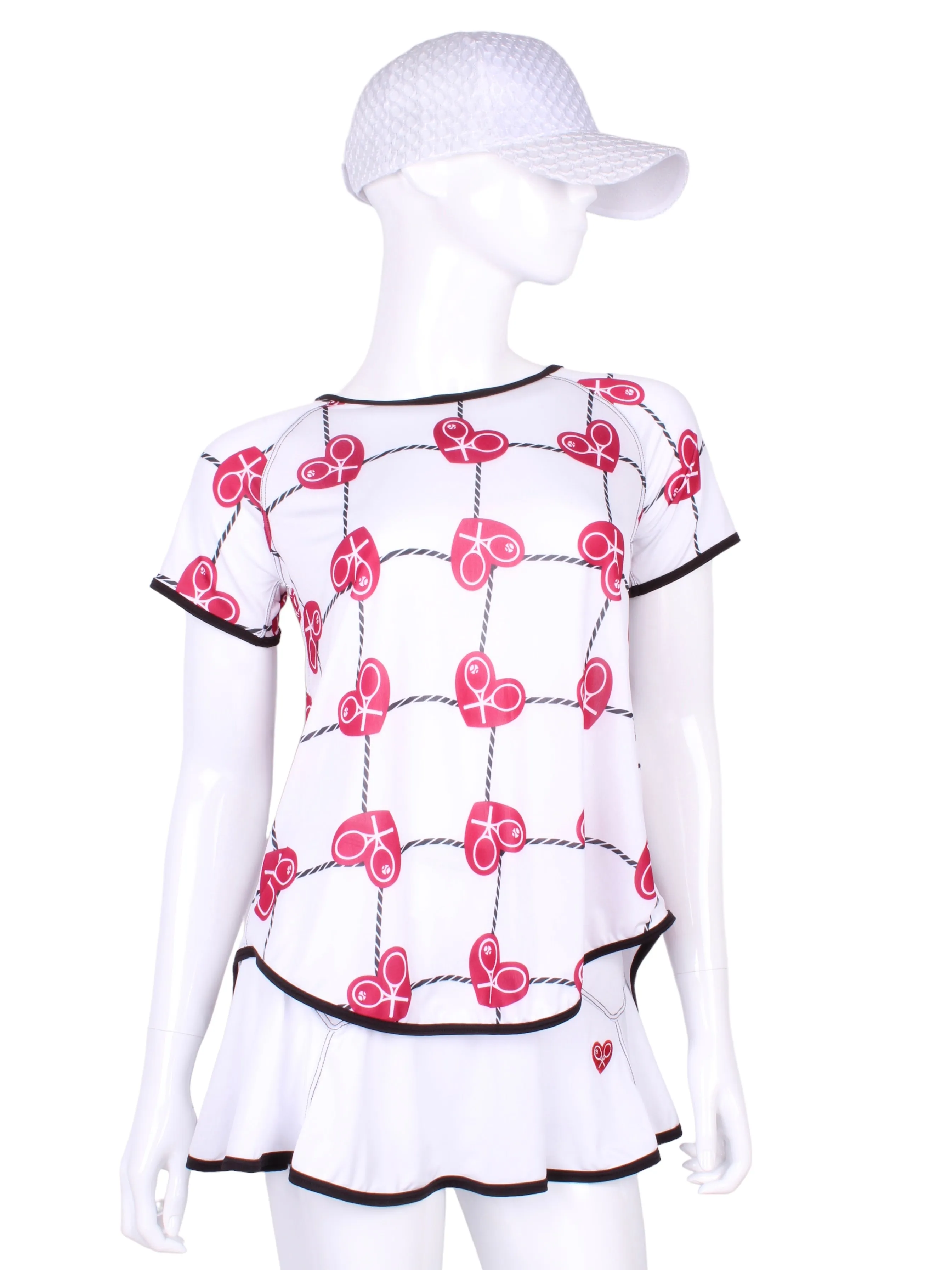 Limited Tie Back Tee Short Sleeve Raspberry Red Hearts & Net