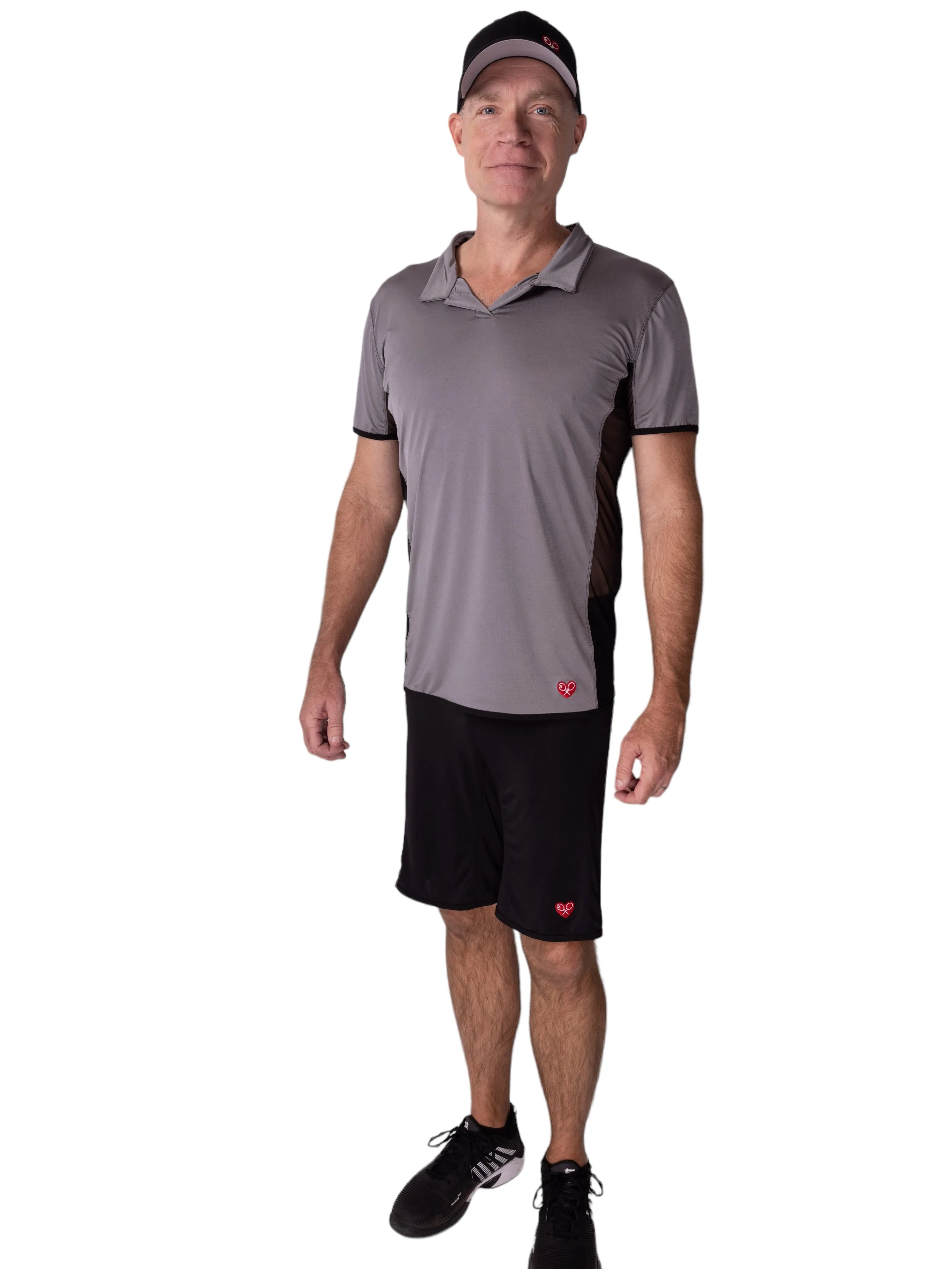 Long Men's Polo Shirt Grey With Mesh