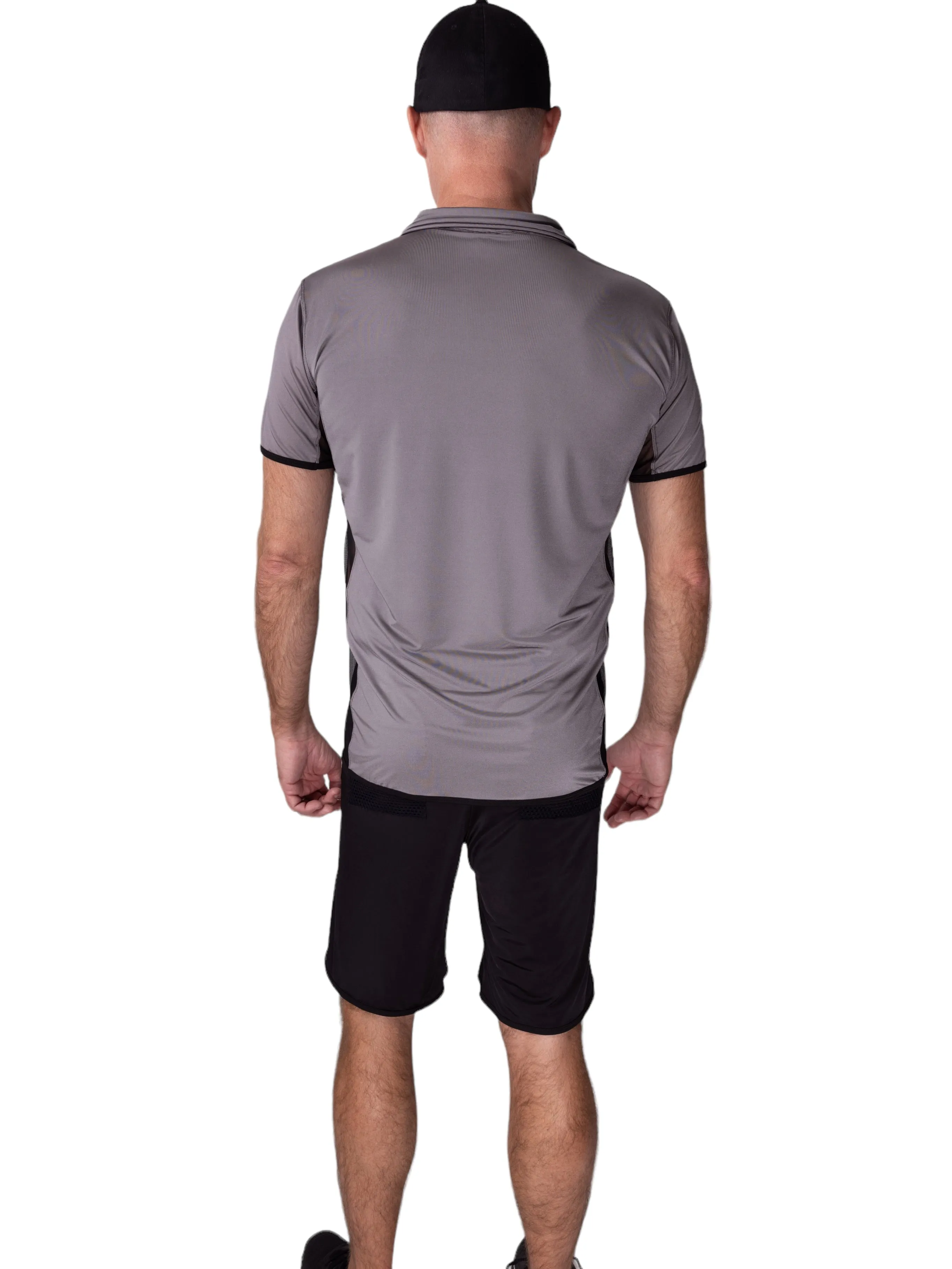 Long Men's Polo Shirt Grey With Mesh