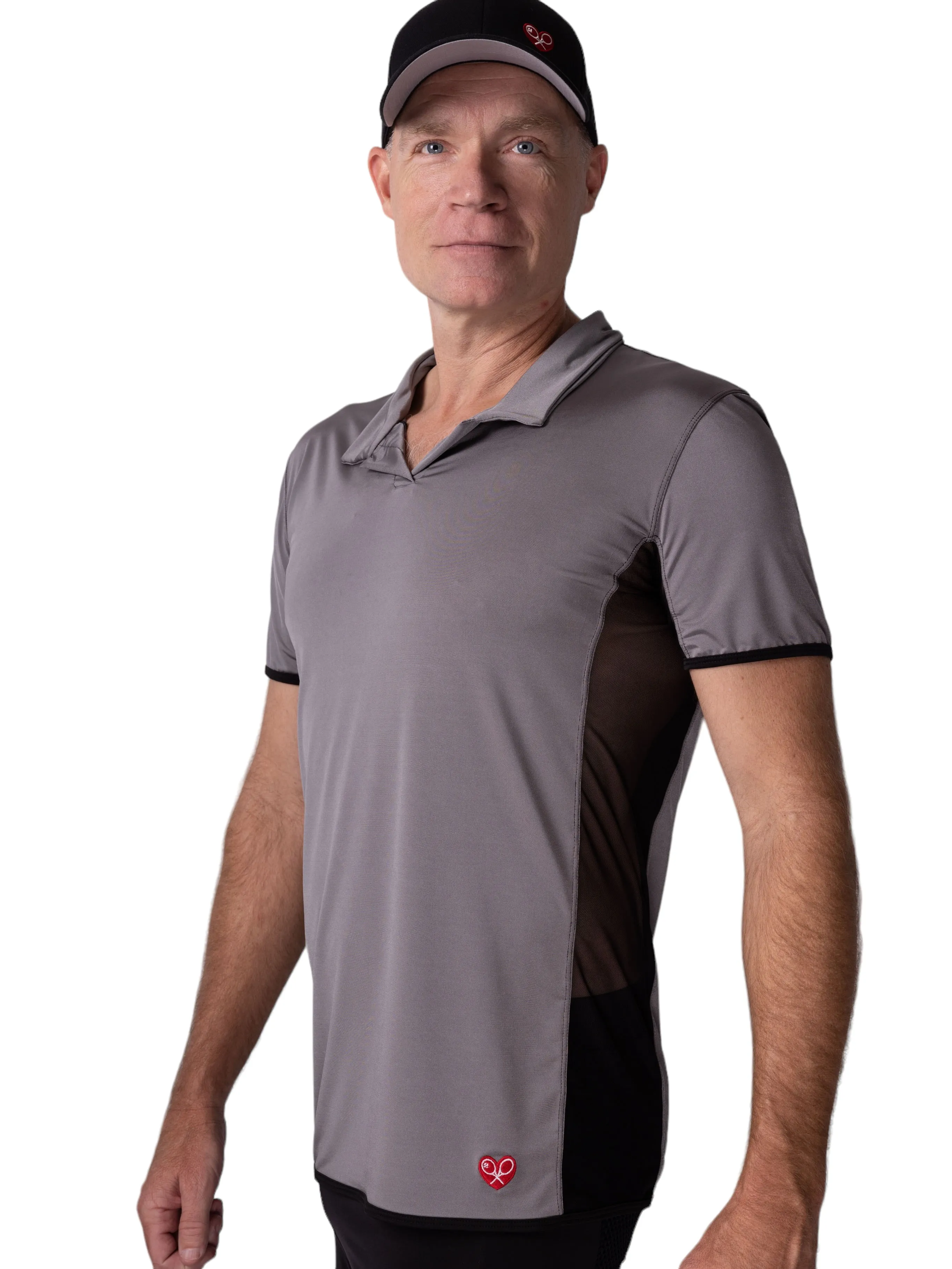 Long Men's Polo Shirt Grey With Mesh