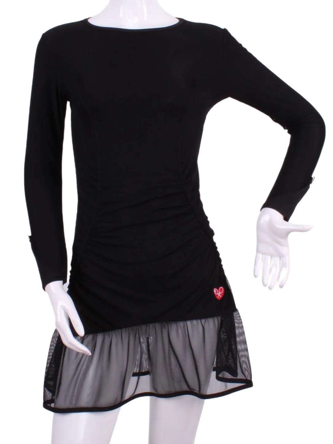 Long Sleeve Monroe Black Mesh Tennis Dress