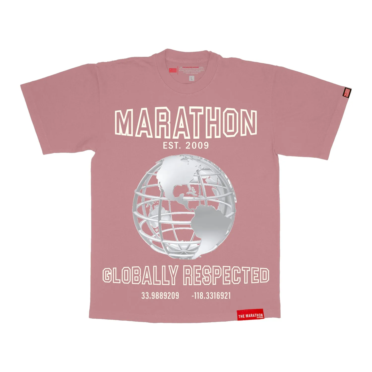 Marathon Globally Respected T-Shirt - Coral/Cream