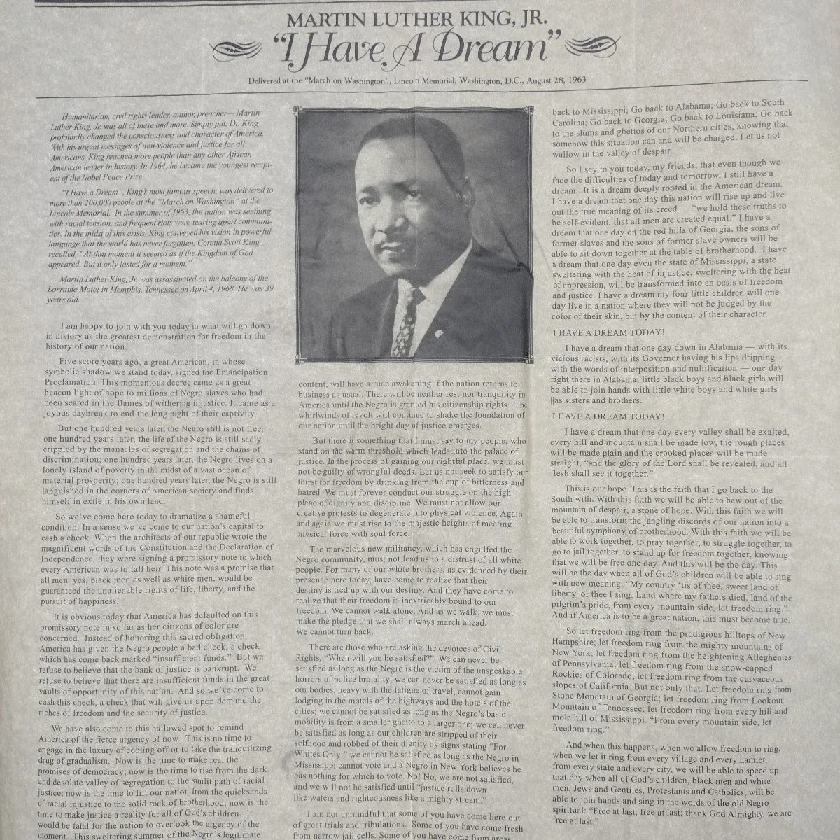 Martin Luther King I Have A Dream Speech on Parchment Paper