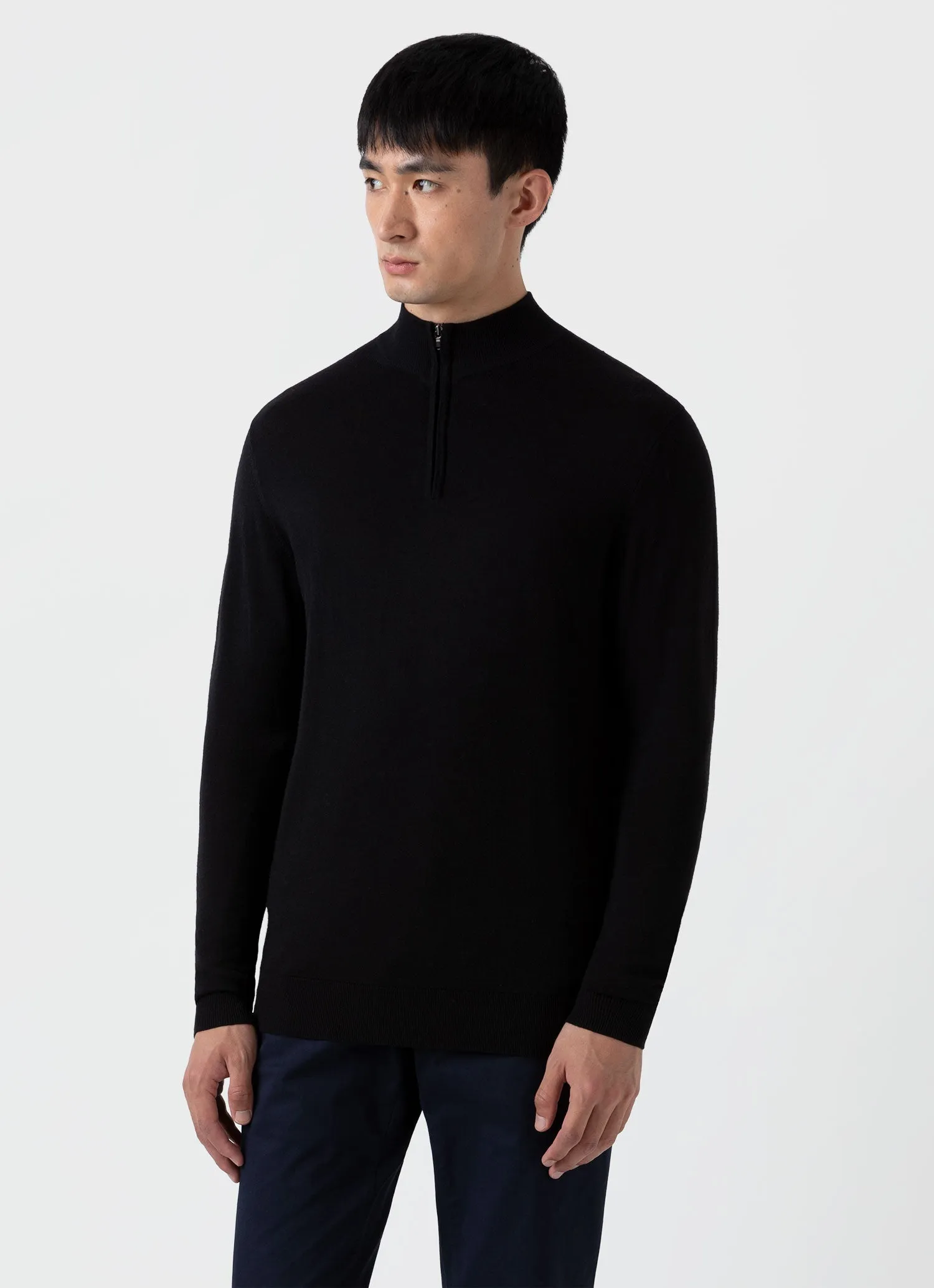 Men's Extra-Fine Merino Zip Neck in Black