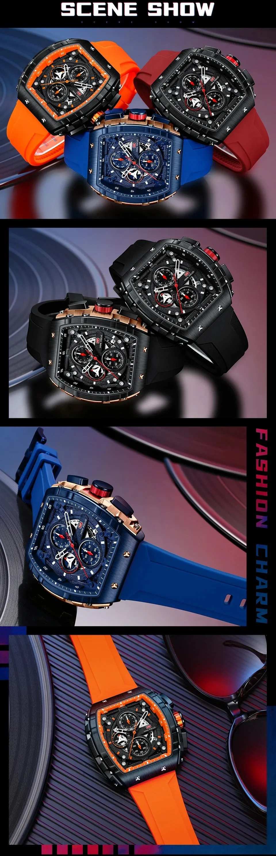 Men's Luxury Top Brand Quartz Sport Watches Silicone Strap Chronograph Wristwatches | MF0399G