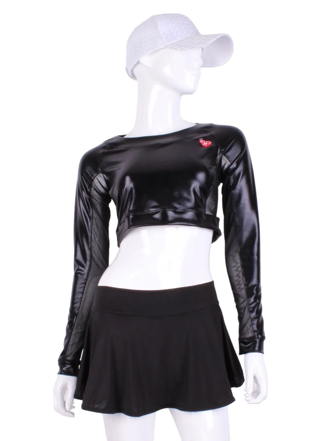 Pleather Black   Black Mesh Crop Top