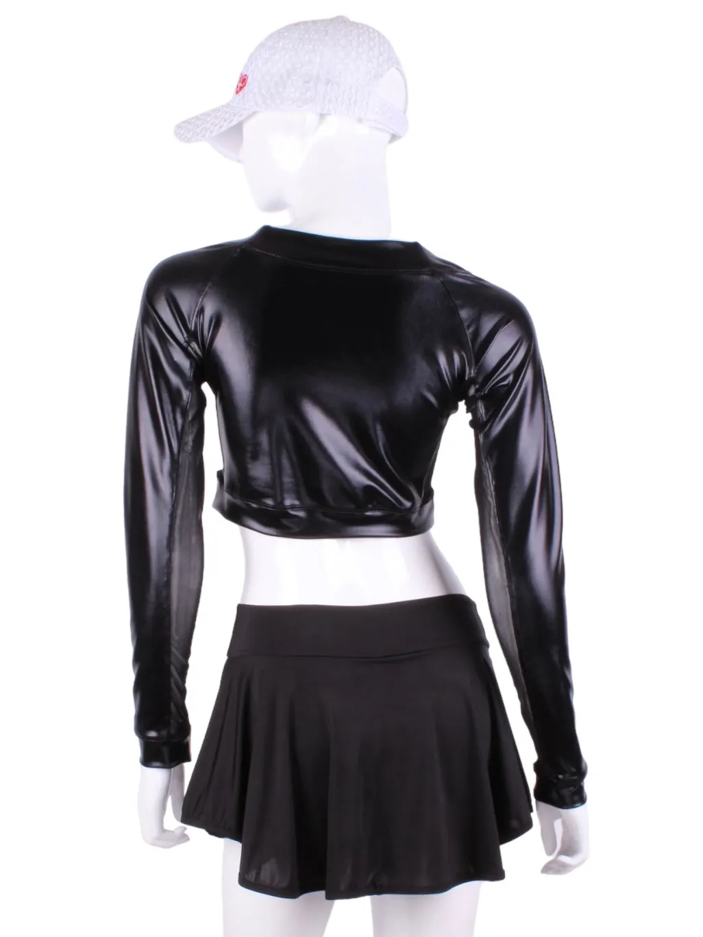 Pleather Black   Black Mesh Crop Top