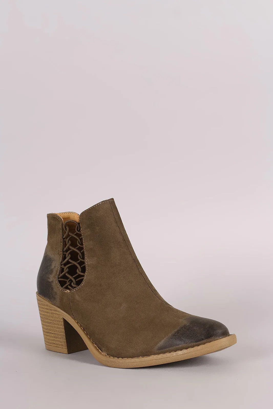 Qupid Elasticized Woven Chunky Heeled Booties