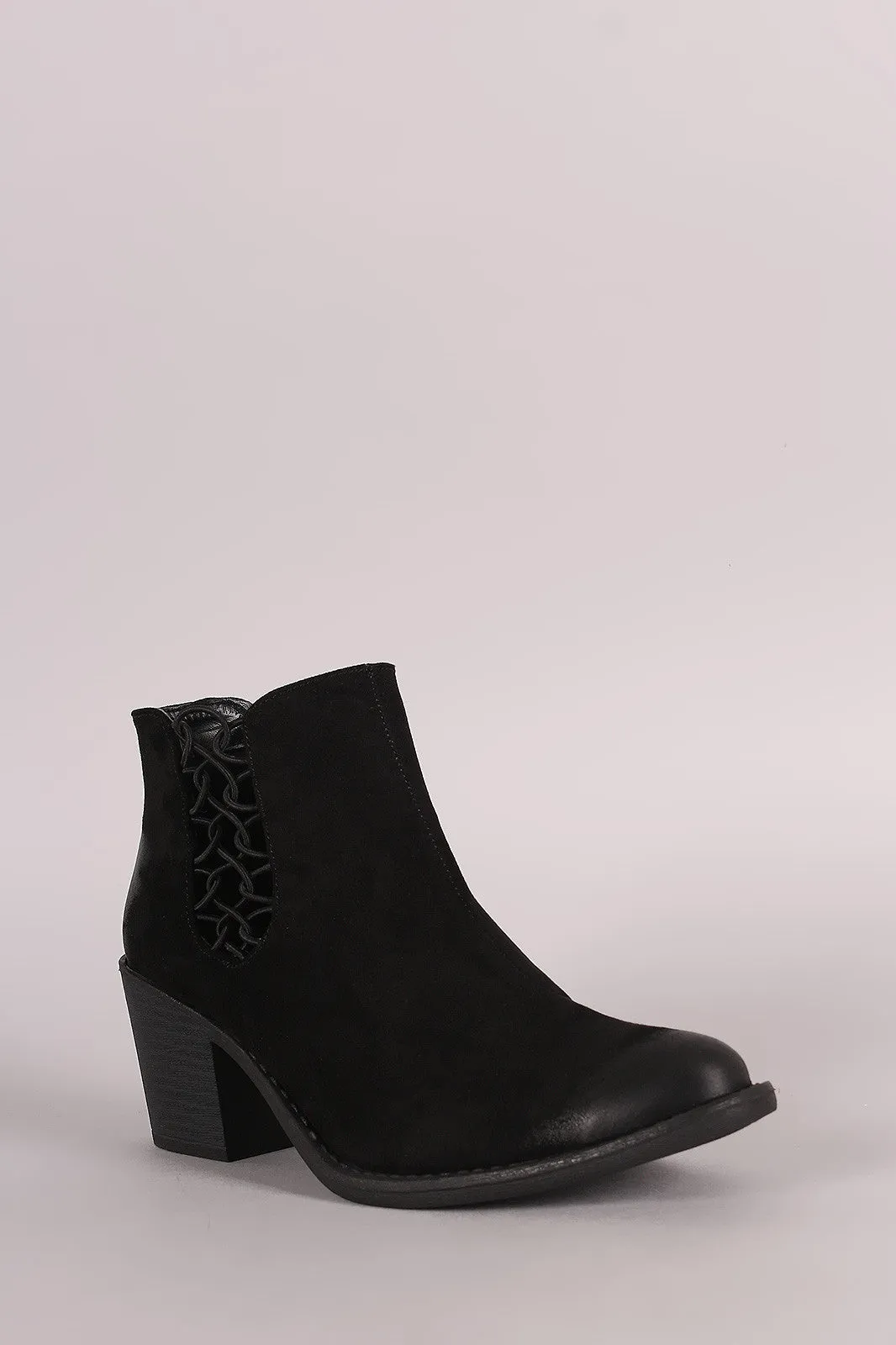 Qupid Elasticized Woven Chunky Heeled Booties