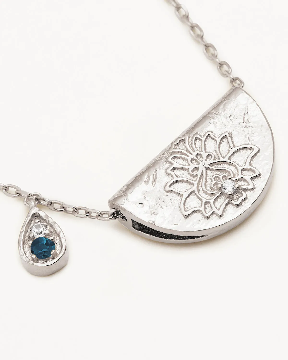 Sterling Silver Lotus Birthstone Necklace - December - Blue Topaz