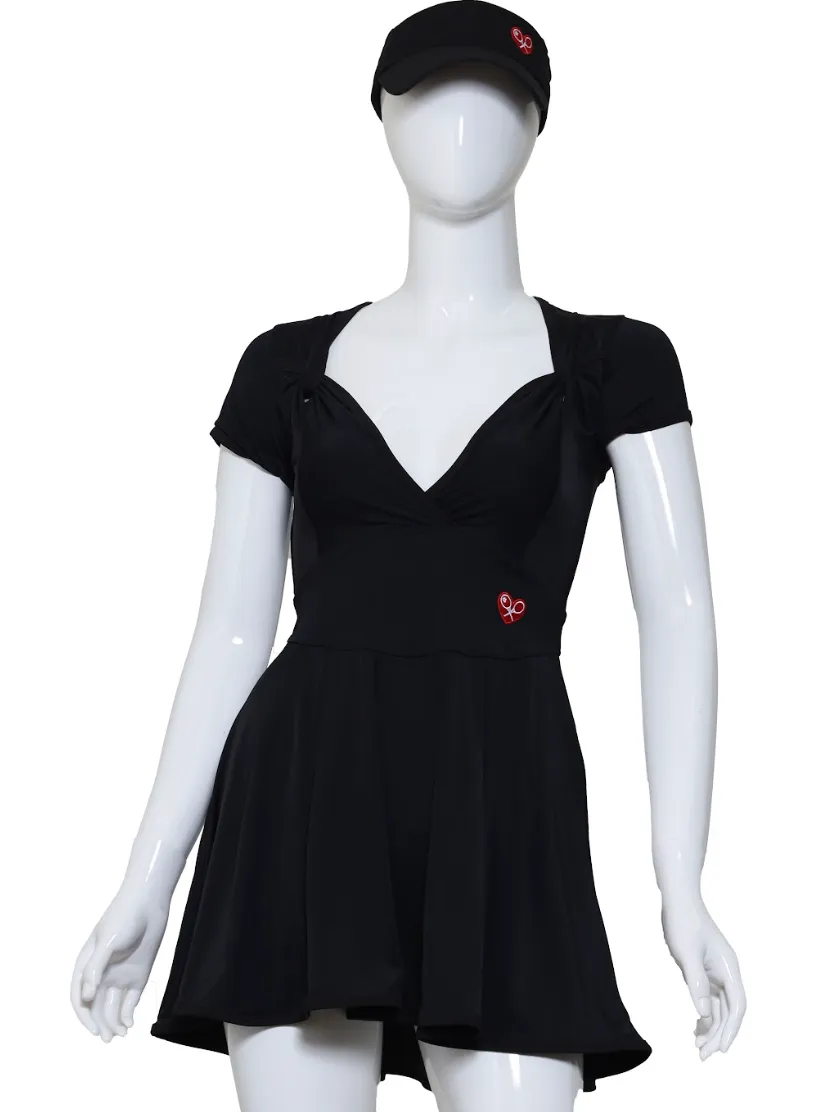 The Adeline Court To Cocktails Tennis Dress - Black Dimple