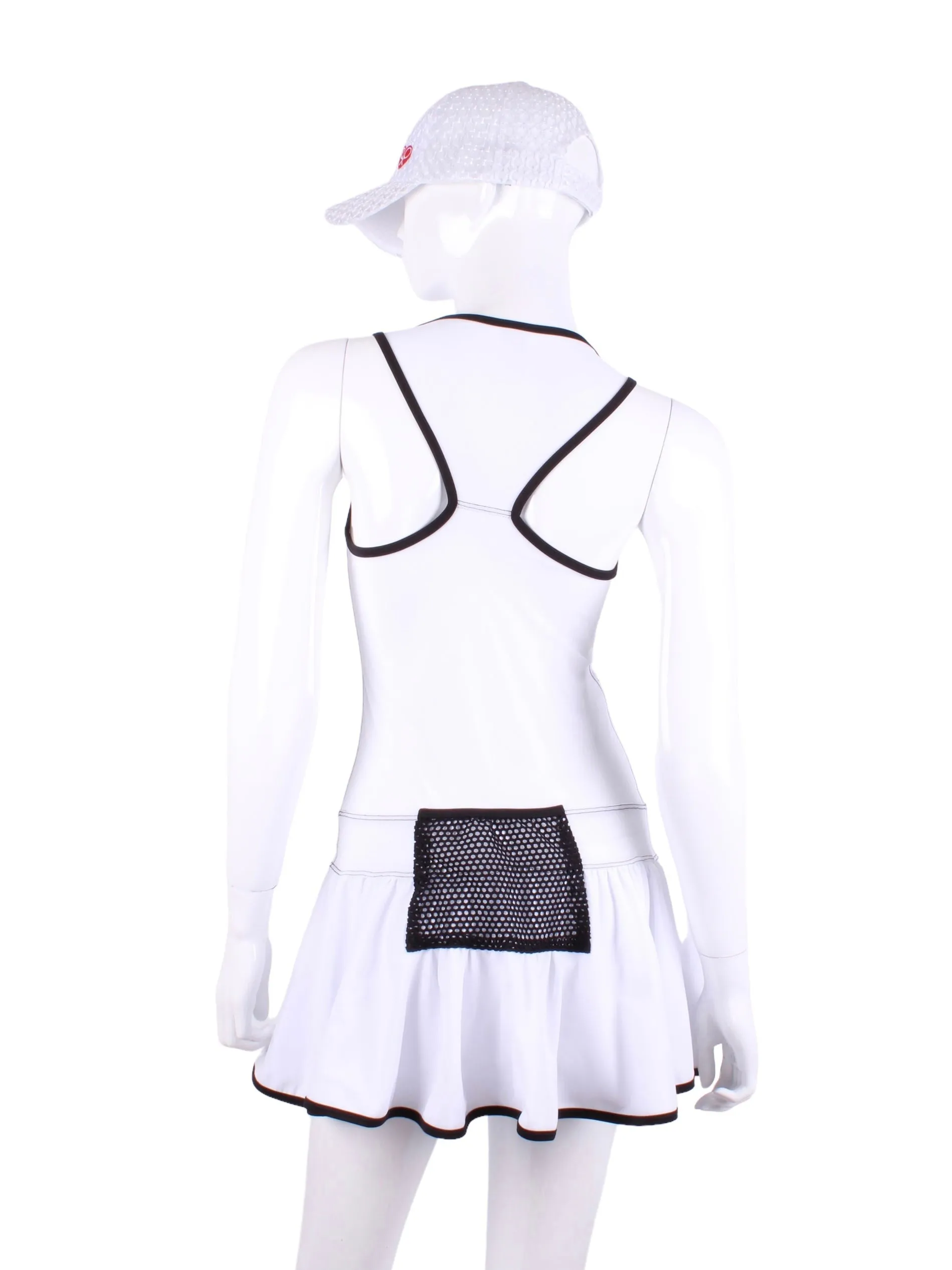 V1 White With White Mesh & Black Trim Sandra Dee Court To Cocktails Tennis Dress