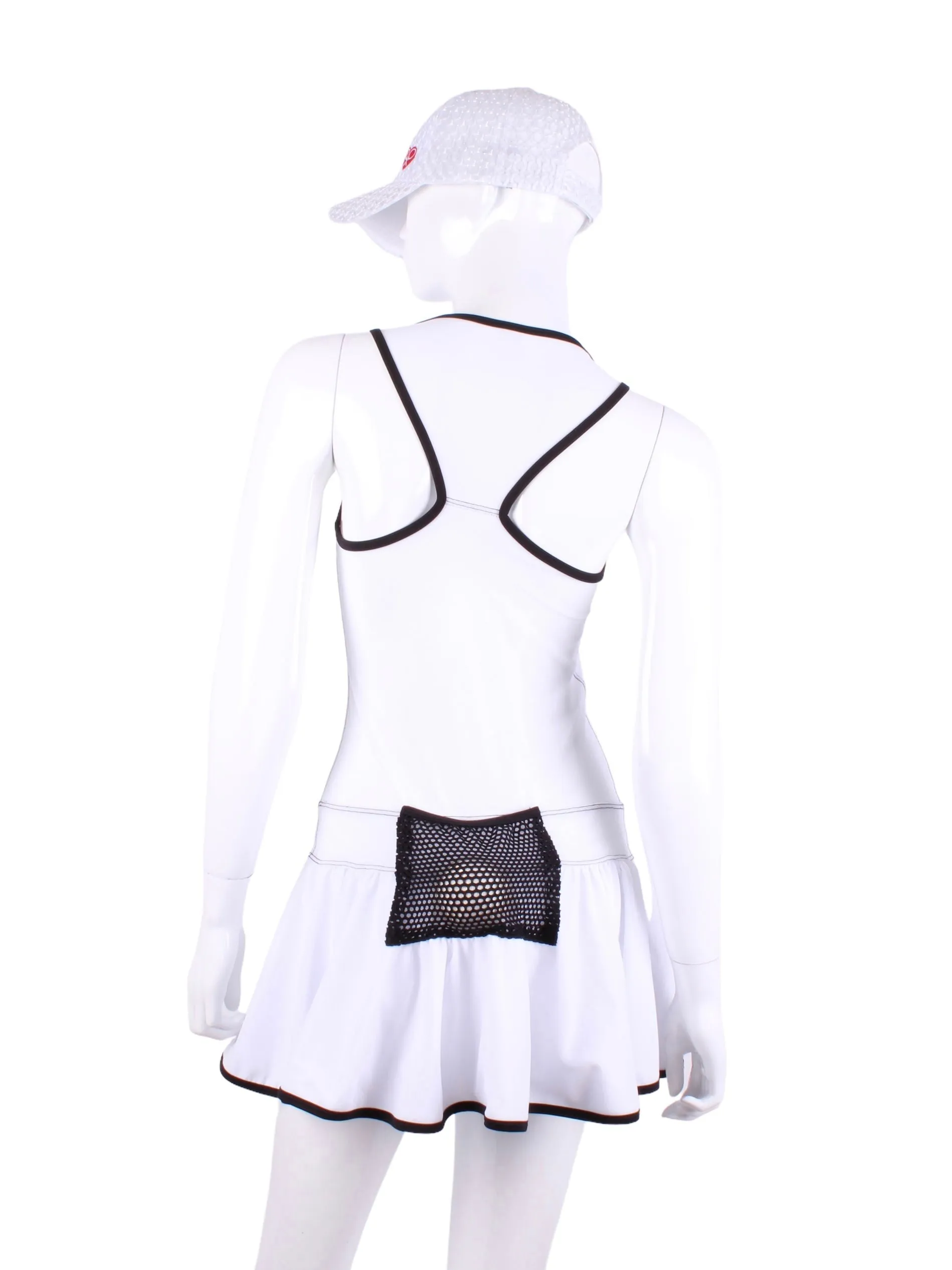 V1 White With White Mesh & Black Trim Sandra Dee Court To Cocktails Tennis Dress