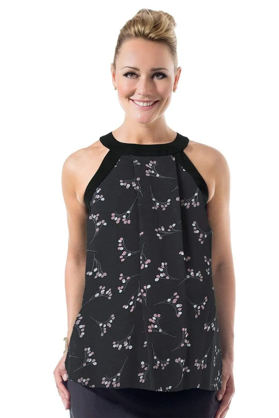 Woven Sleeveless Carden Halter Nursing Top Black Sprigs