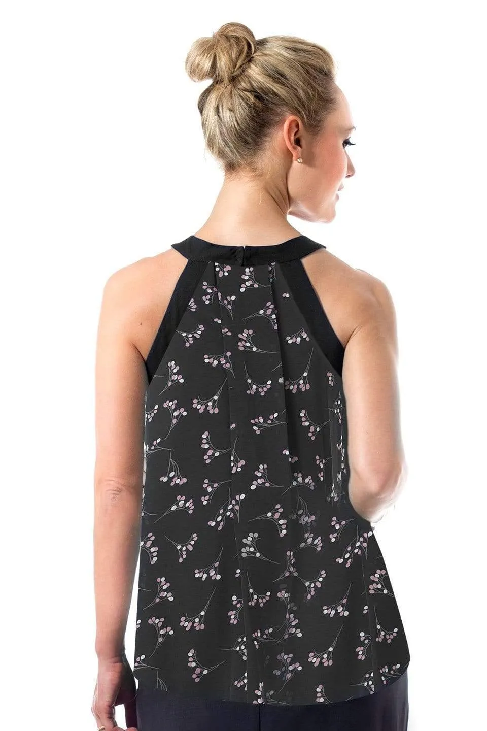 Woven Sleeveless Carden Halter Nursing Top Black Sprigs